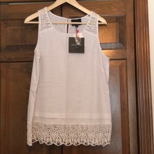 Cynthia Rowley White Sleeveless Shirt with lace